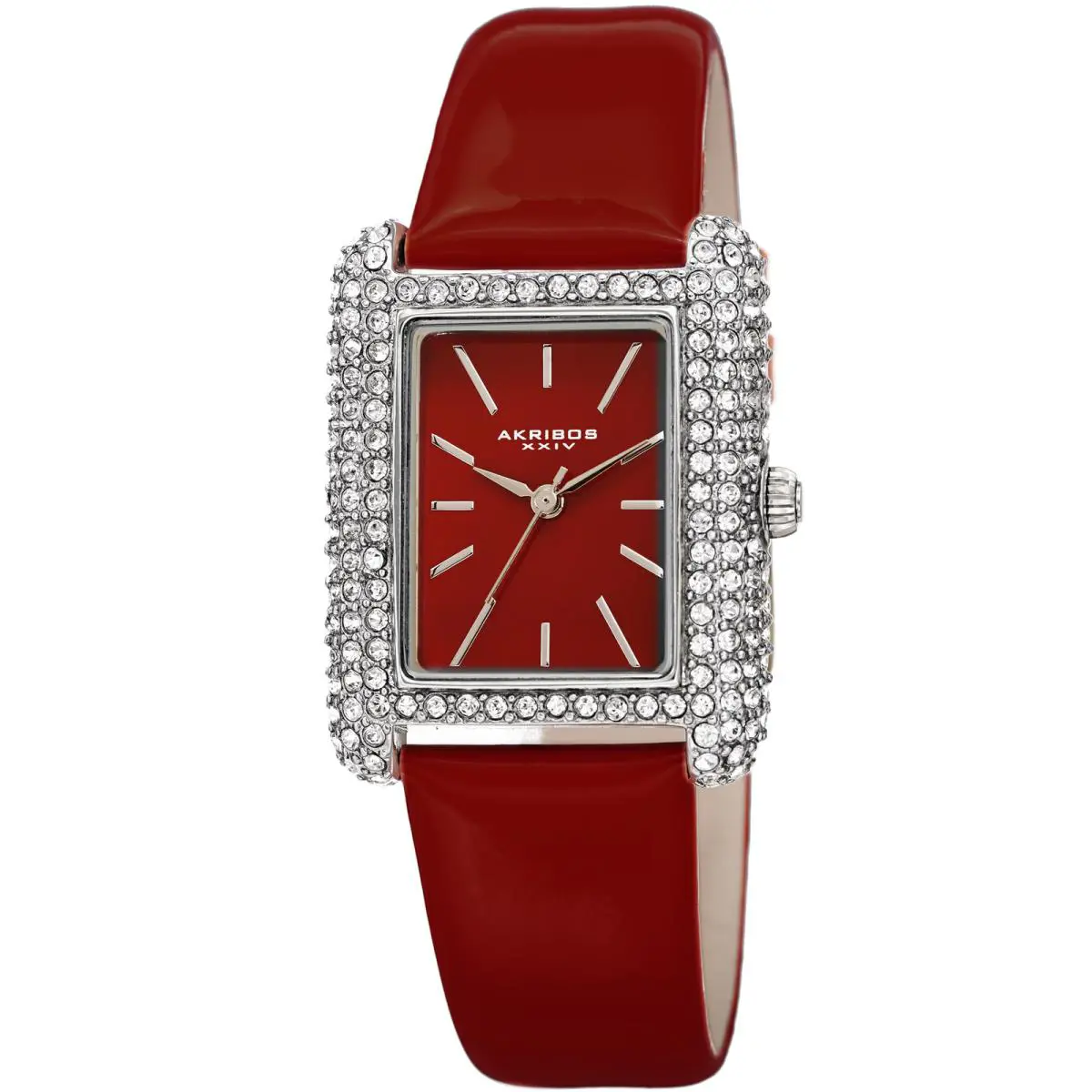 Women`s Akribos Xxiv AK1068 Swarovski Crystal Tank Patent Leather Strap Watch Ferrari Red by Akribos XXIV