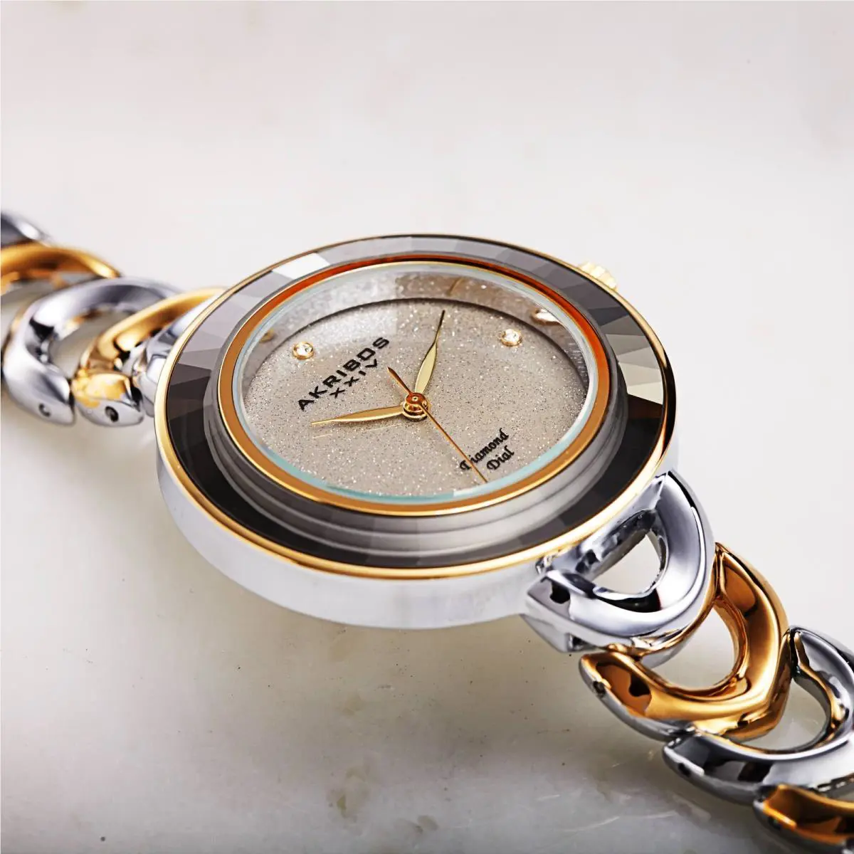 Women`s Akribos Xxiv AK1088 Smart Design Diamond Glitter Stainless Steel Watch Two Tone by Akribos XXIV