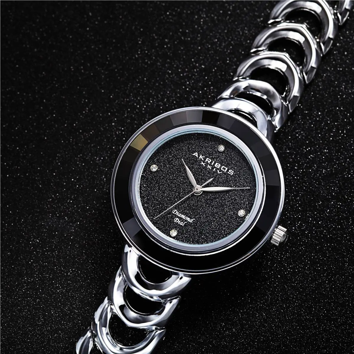 Women`s Akribos Xxiv AK1088 Smart Design Diamond Glitter Stainless Steel Watch