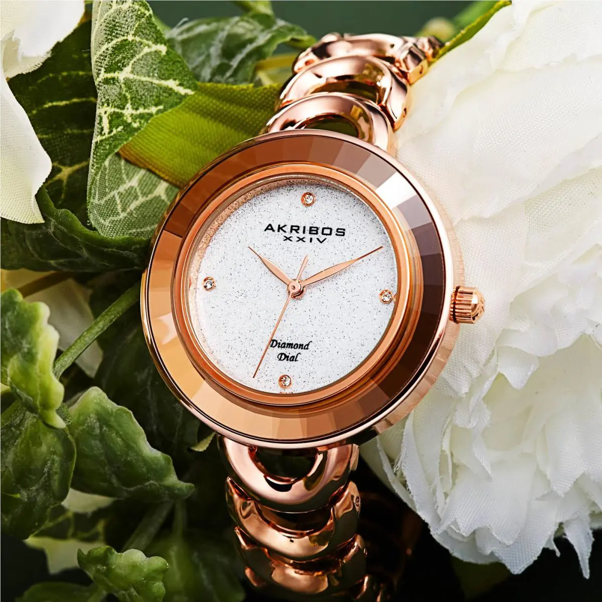 Women`s Akribos Xxiv AK1088 Smart Design Diamond Glitter Stainless Steel Watch Rose Gold by Akribos XXIV