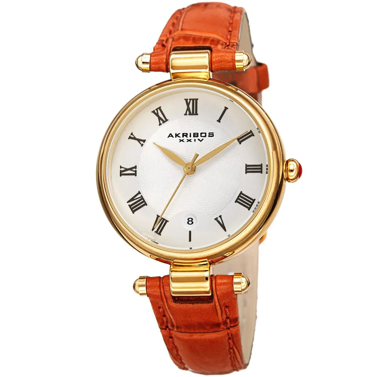 Women`s Akribos Xxiv AK1070 Classic Date Crocodile Style Leather Strap Watch Burnt Orange by Akribos XXIV