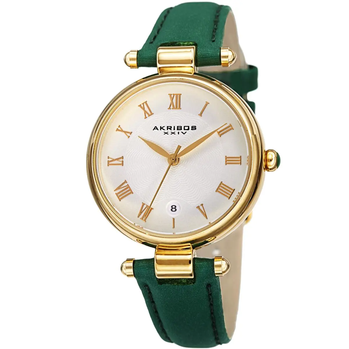 Women`s Akribos Xxiv AK1070 Classic Date Crocodile Style Leather Strap Watch Hunter Green by Akribos XXIV