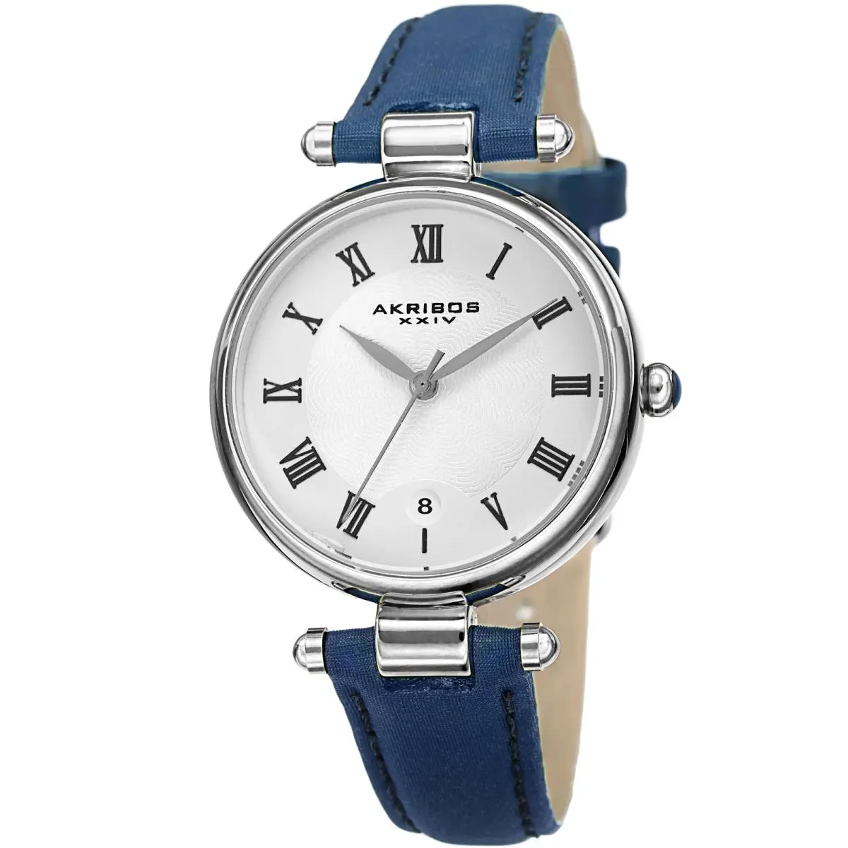 Women`s Akribos Xxiv AK1070 Classic Date Crocodile Style Leather Strap Watch Sky Blue by Akribos XXIV