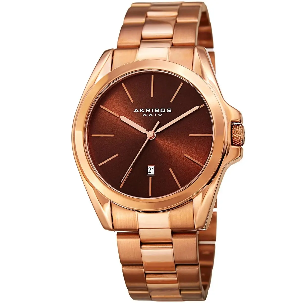 Akribos Xxiv AK948RGBR Men`s Brown Sunburst Dial Date Quartz Bracelet Watch