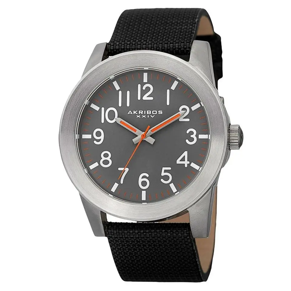 Akribos Xxiv AK779SSB Men`s Swiss Quartz Grey Dial Canvas Strap Watch