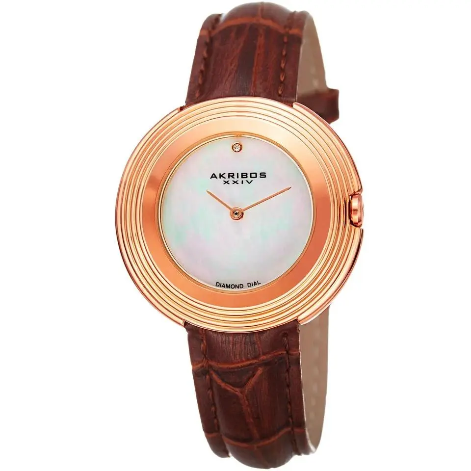 Women`s Akribos Xxiv AK876RGBR Rose-tone White Mother of Pearl Dial Strap Watch