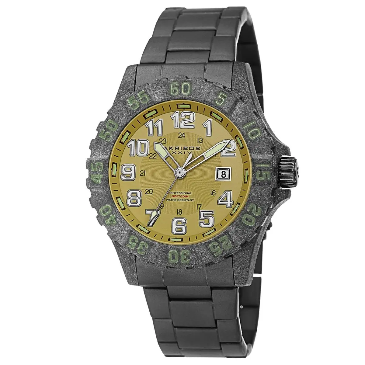 Akribos Xxiv AK794BK Black Carbon Fiber Olive Green Dial Bracelet Men`s Watch