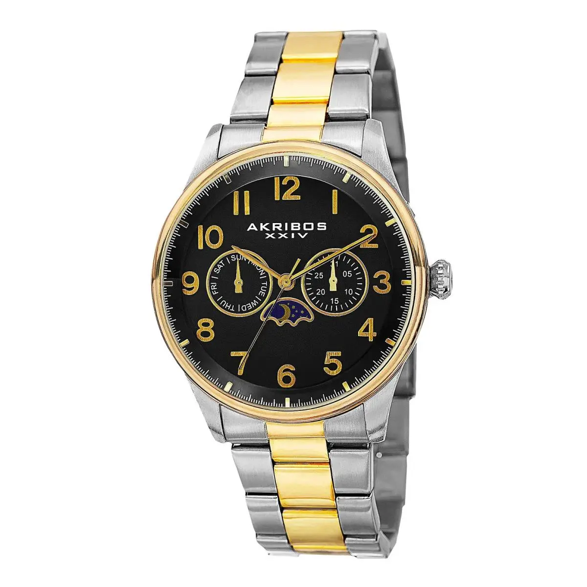 Akribos Xxiv AK790TTG Men`s Black Dial with Gold Tone Day/night Indicator Watch