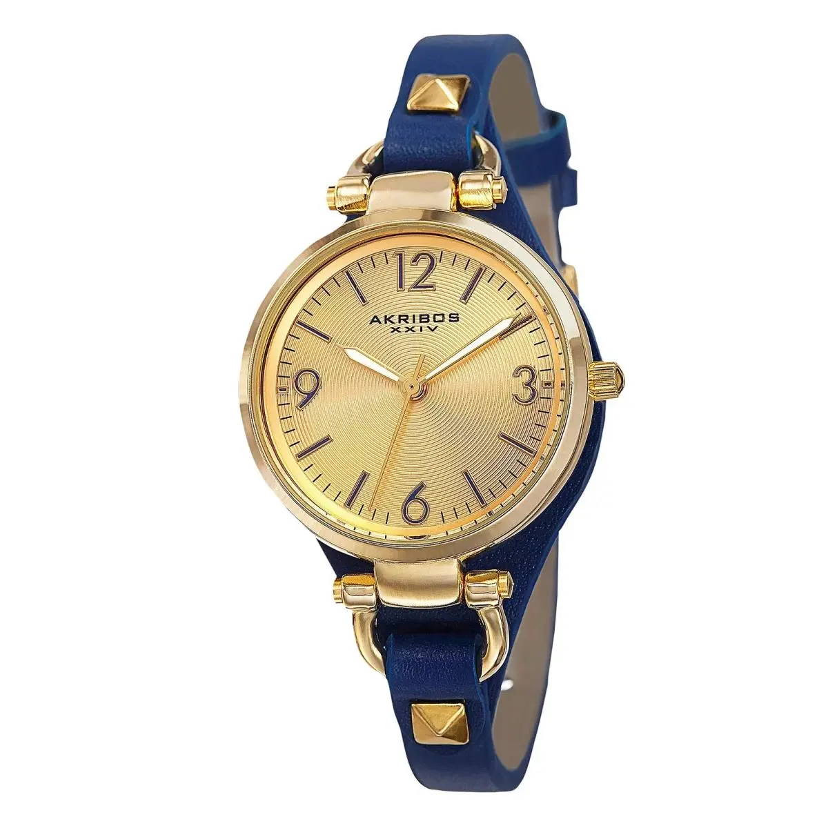 Women`s Akribos Xxiv AK761BU Swiss Quartz Yellow Gold Dial Leather Strap Watch