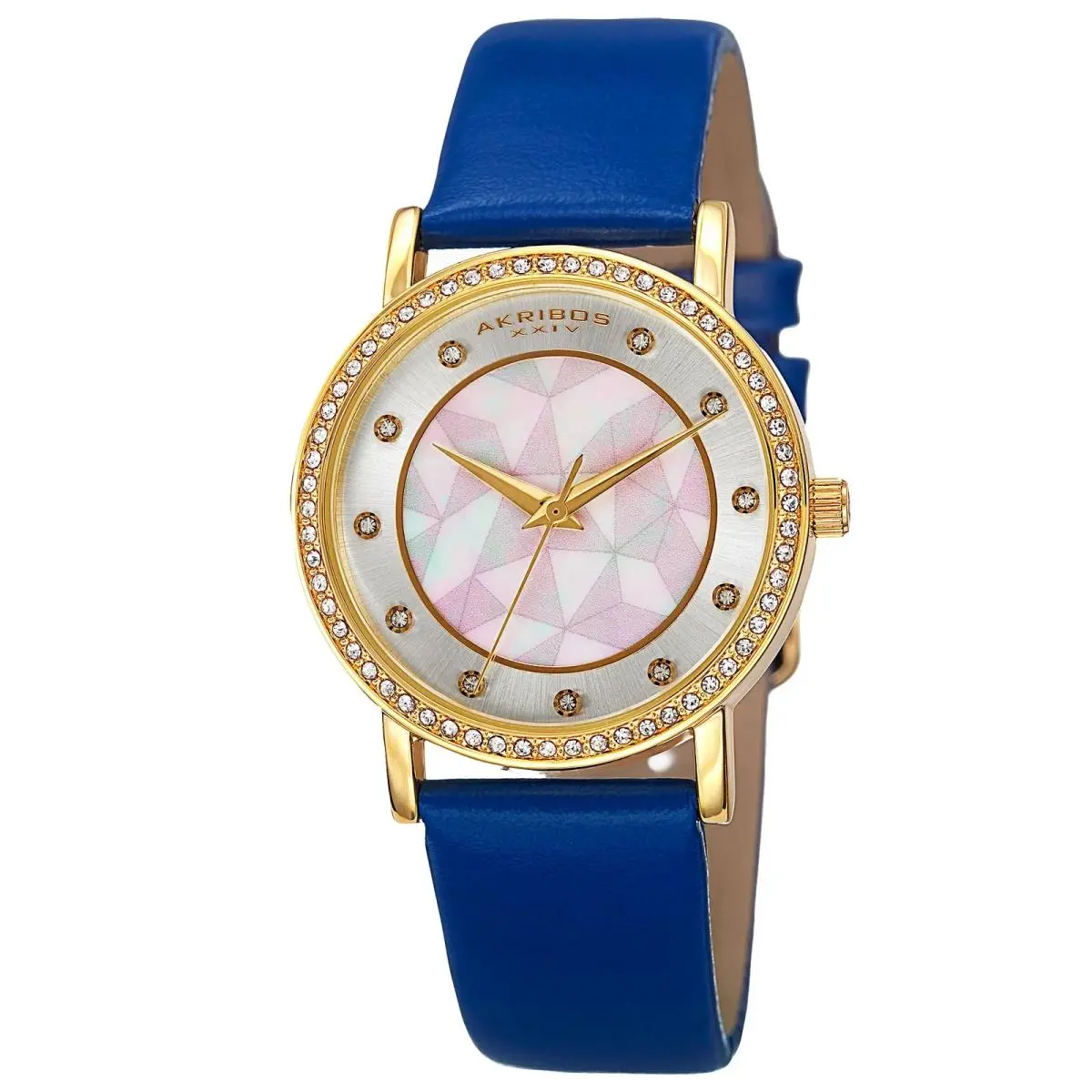 Women`s Akribos Xxiv AK791BU Quartz Crystal Mop Silver Dial Blue Strap Watch