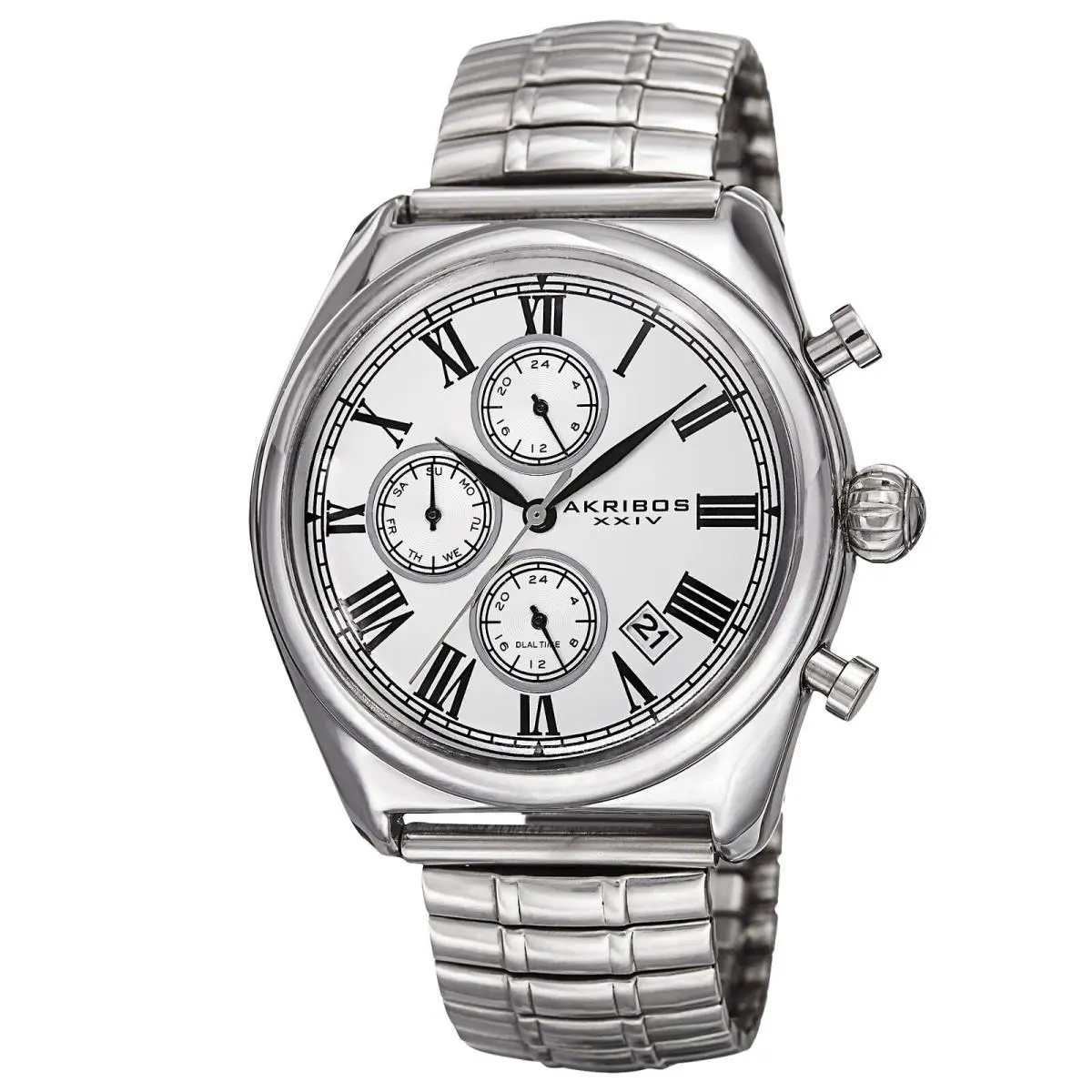 Men`s Akribos Xxiv AK827SS Multifunction Silver-tone Expandable Bracelet Watch