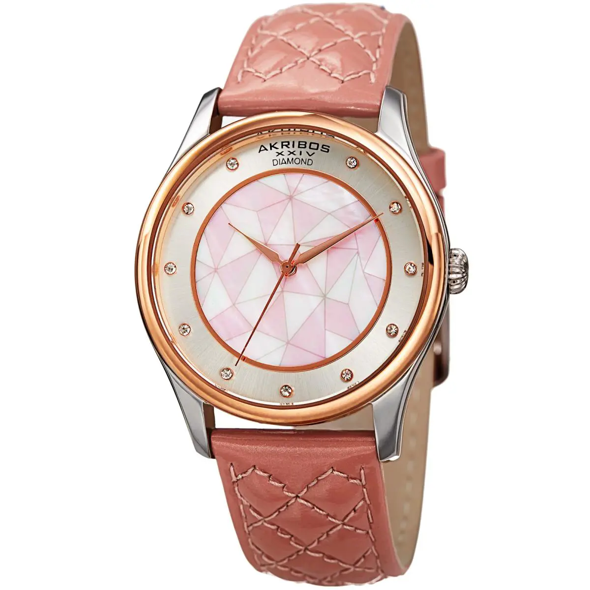 Women`s Akribos Xxiv AK925GPK Diamond and Mother of Pearl Leather Quilted Watch by Rotary