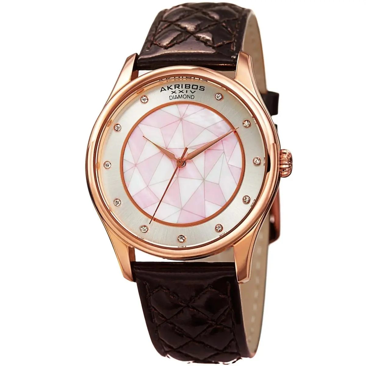 Women`s Akribos Xxiv AK925BR Diamond White Mother of Pearl Silver Dial Watch