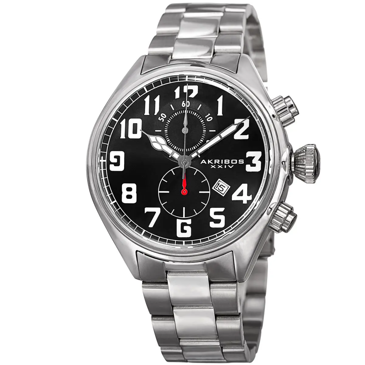 Men`s Akribos Xxiv AK853SSB Chronograph Silver-tone Stainless Steel Watch