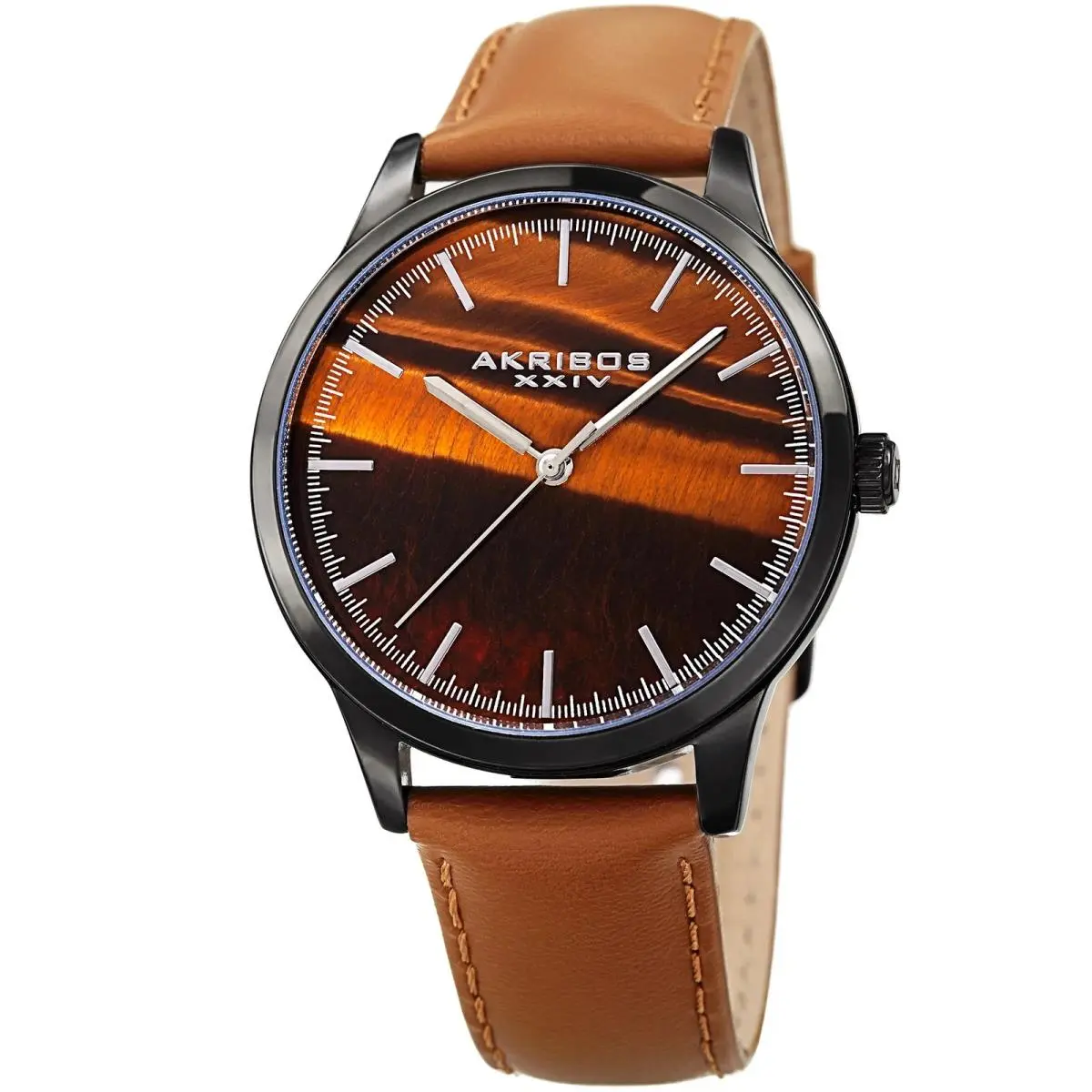 Akribos Xxiv AK937TN Brown Tiger Eye Stone Leather Strap Men`s Watch