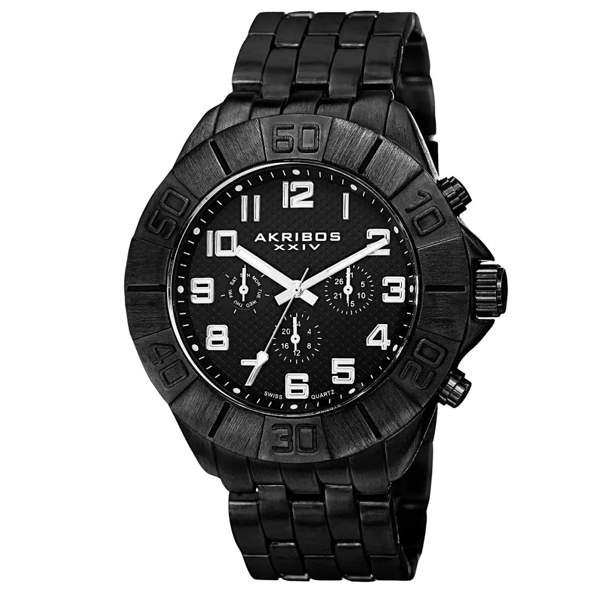 Akribos Xxiv AK767BK Black Ion Plated Black Dial with Silver Tone Men`s Watch