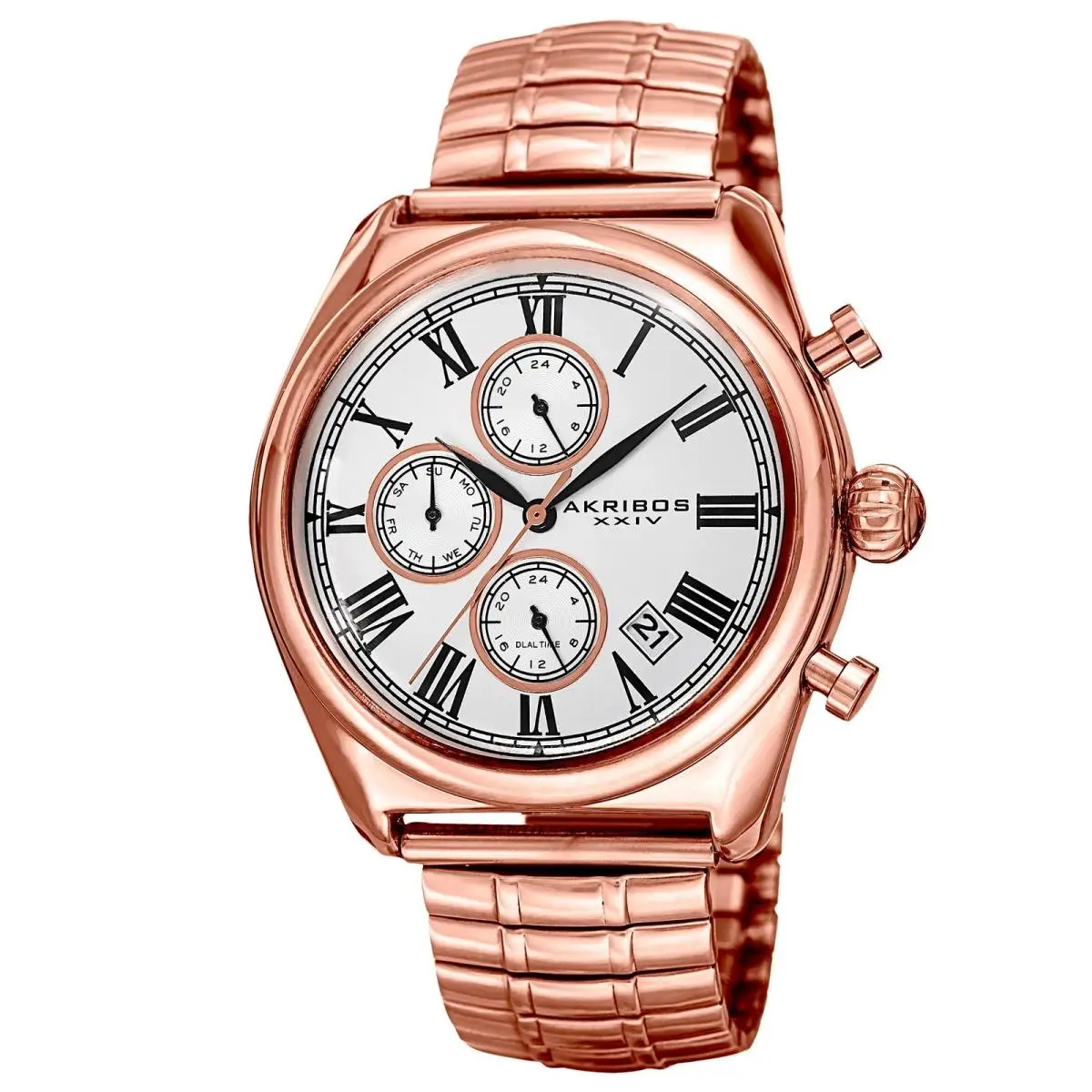 Akribos Xxiv AK827RG Men`s Rose Gold Ion Plated Silver Dial Bracelet Watch