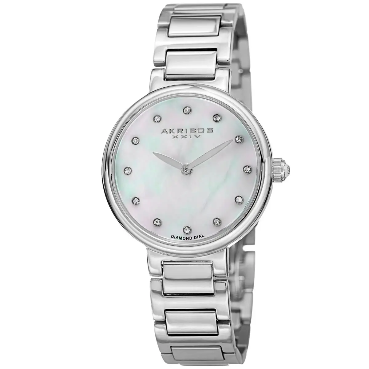 Women`s Akribos Xxiv AK877SS Silver-tone Mop Diamond Dial Bracelet Watch