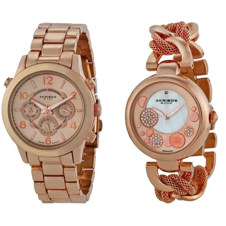 Akribos Xxiv AK676RG Rose Gold Tone Stainless Steel Watch Set F2109