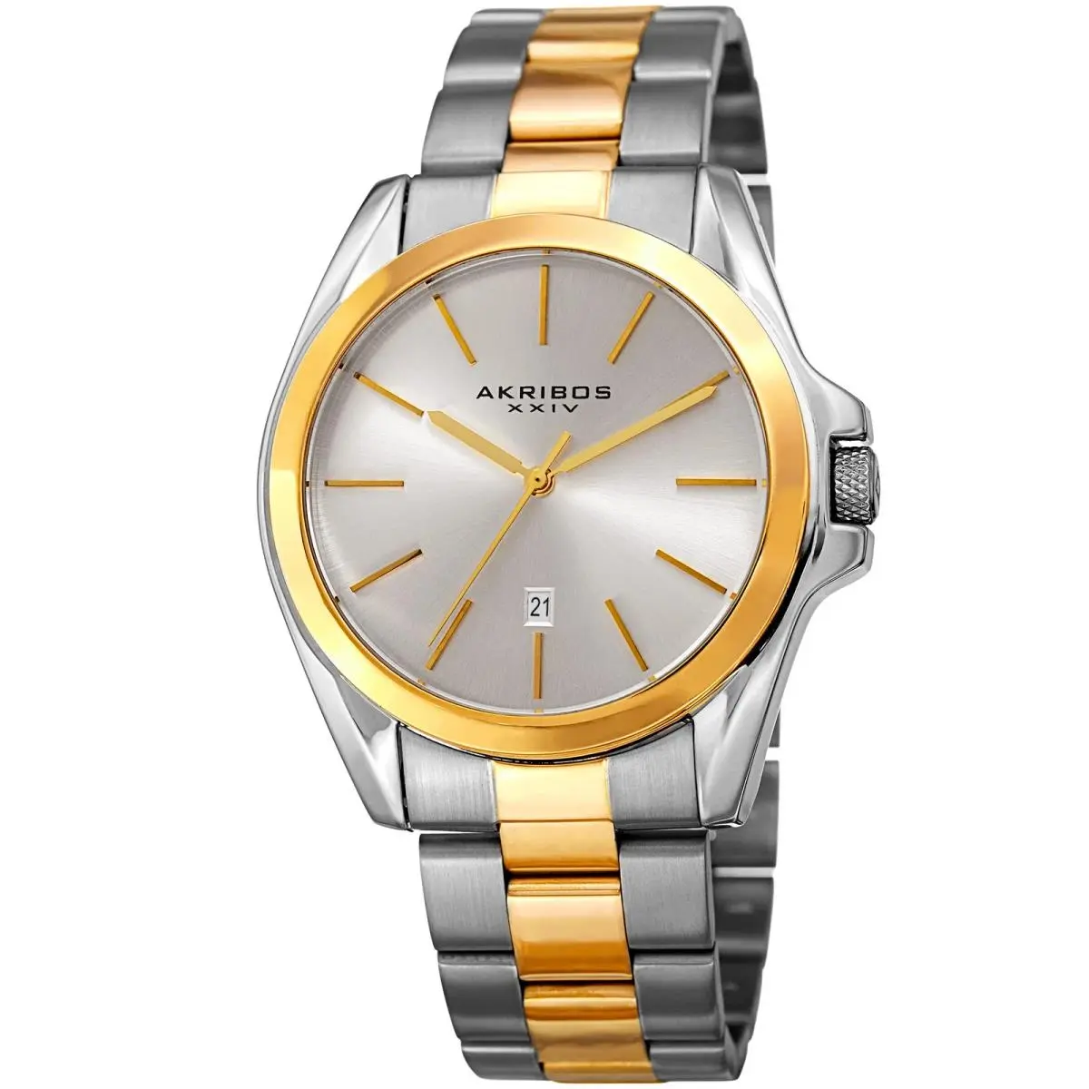 Akribos Xxiv AK948TTG Men`s Silver Sunburst Dial Date Quartz Bracelet Watch