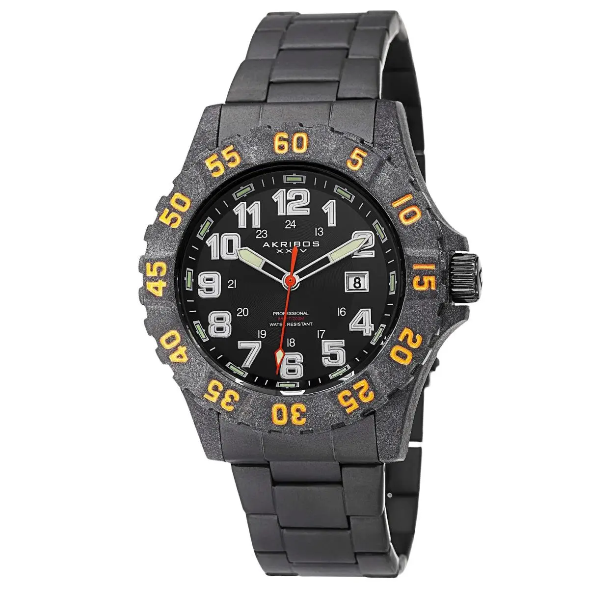 Akribos Xxiv AK794OR Men`s Quartz Divers Carbon Fiber Case Black Bracelet Watch