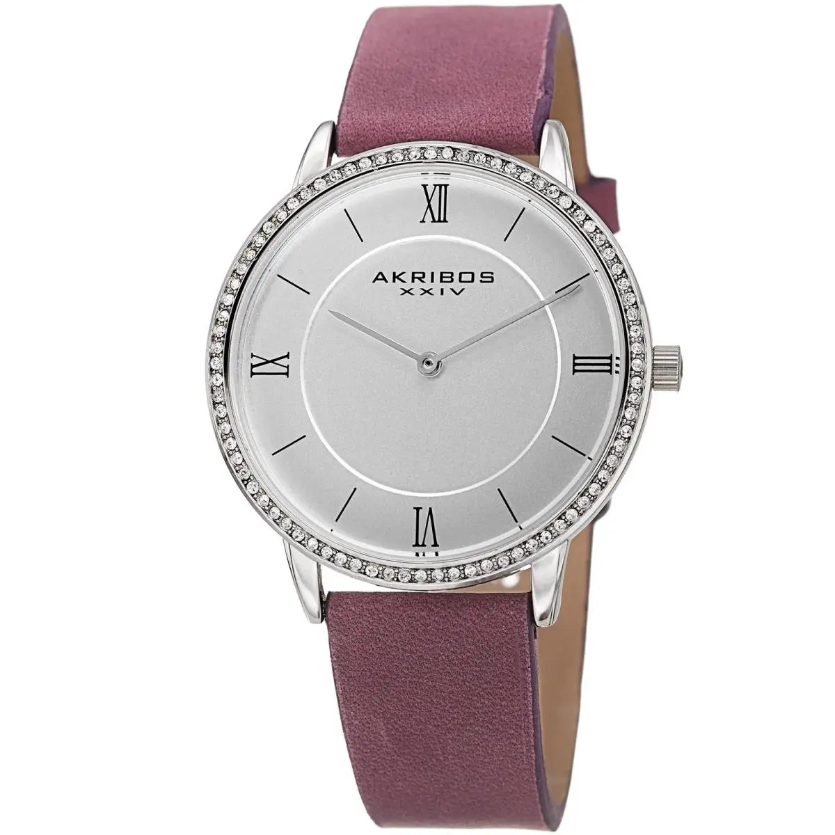 Akribos Xxiv AK924PU Women`s Swarovski Crystal Classic Purple Leather Watch