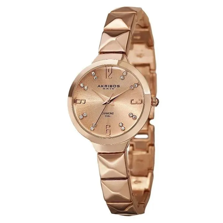 Women`s Akribos Xxiv AK793RG Swiss Diamond Markers Rose Gold Dial Strap Watch