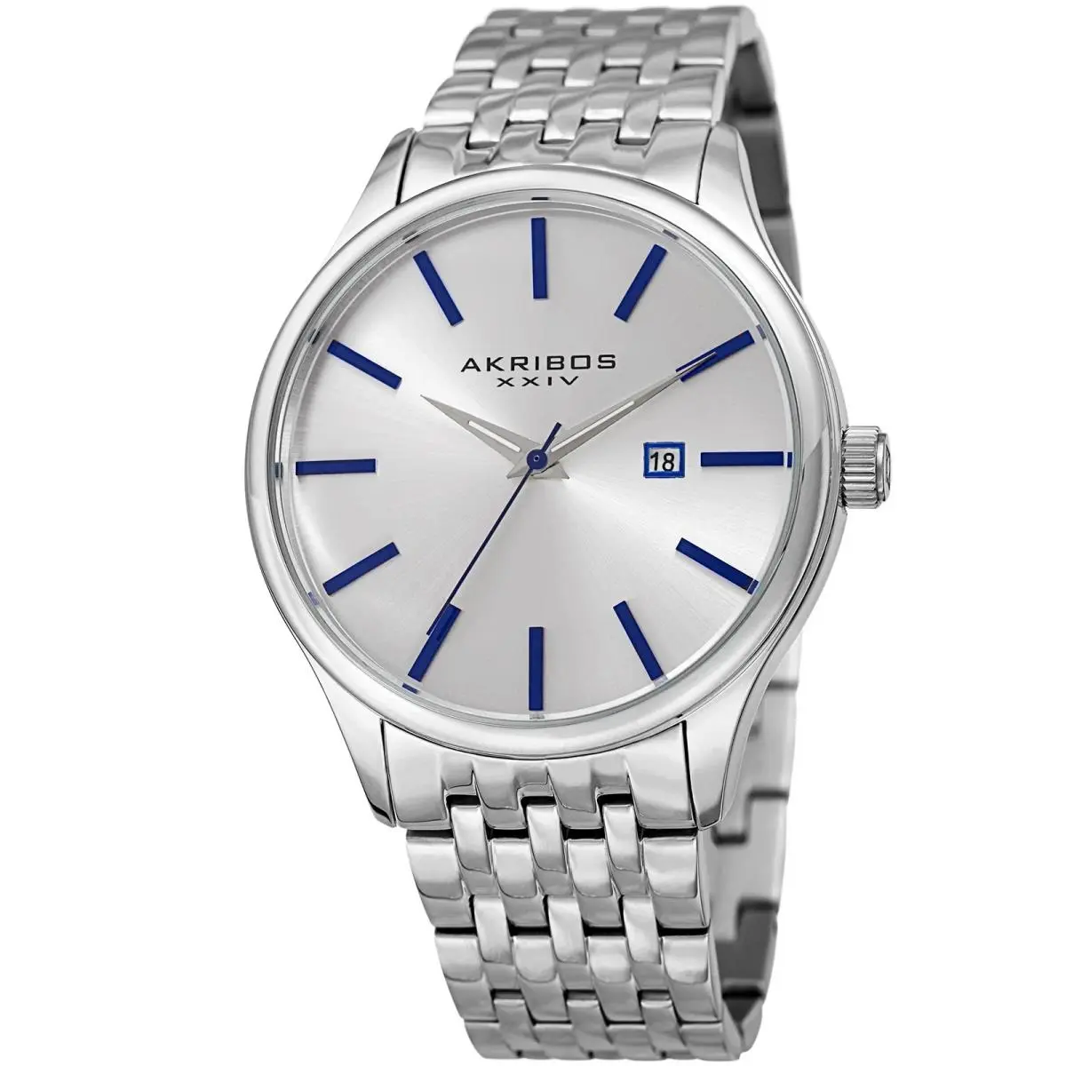 Akribos Xxiv AK941SS Men`s Silver Sunburst Dial Luminous Hands Date Watch