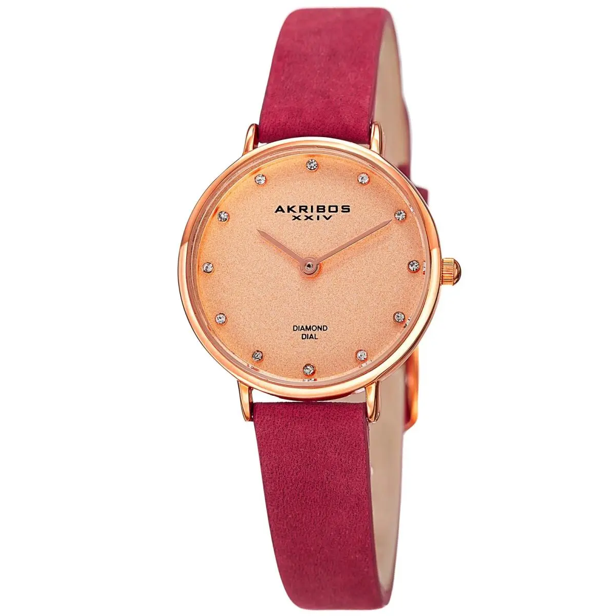 Women`s Akribos Xxiv AK882PK Rose-tone Diamond Dial Pink Rose Leather Watch