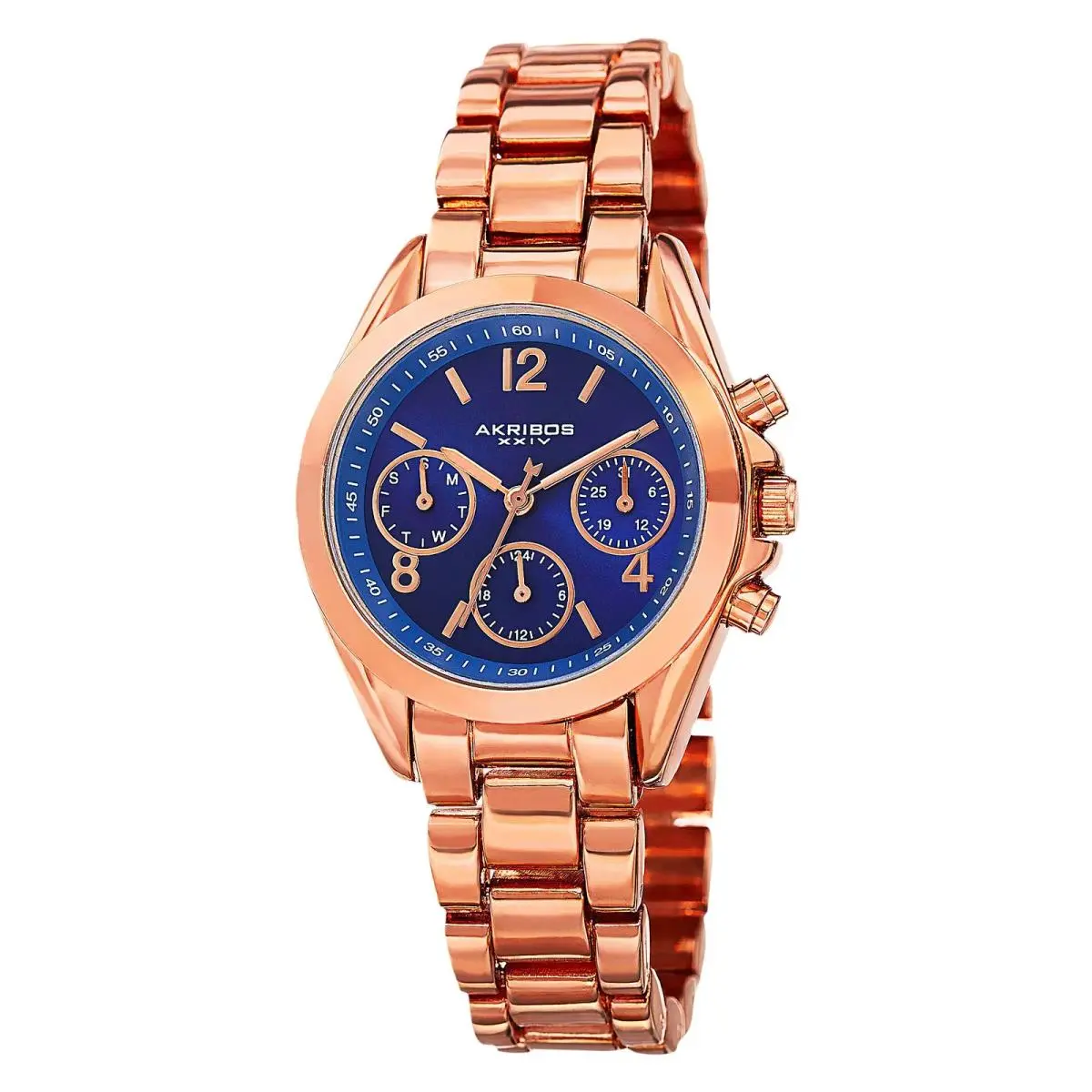 Women`s Akribos Xxiv AK809RGBU Quartz Royal Blue Dial Rose-tone Bracelet Watch