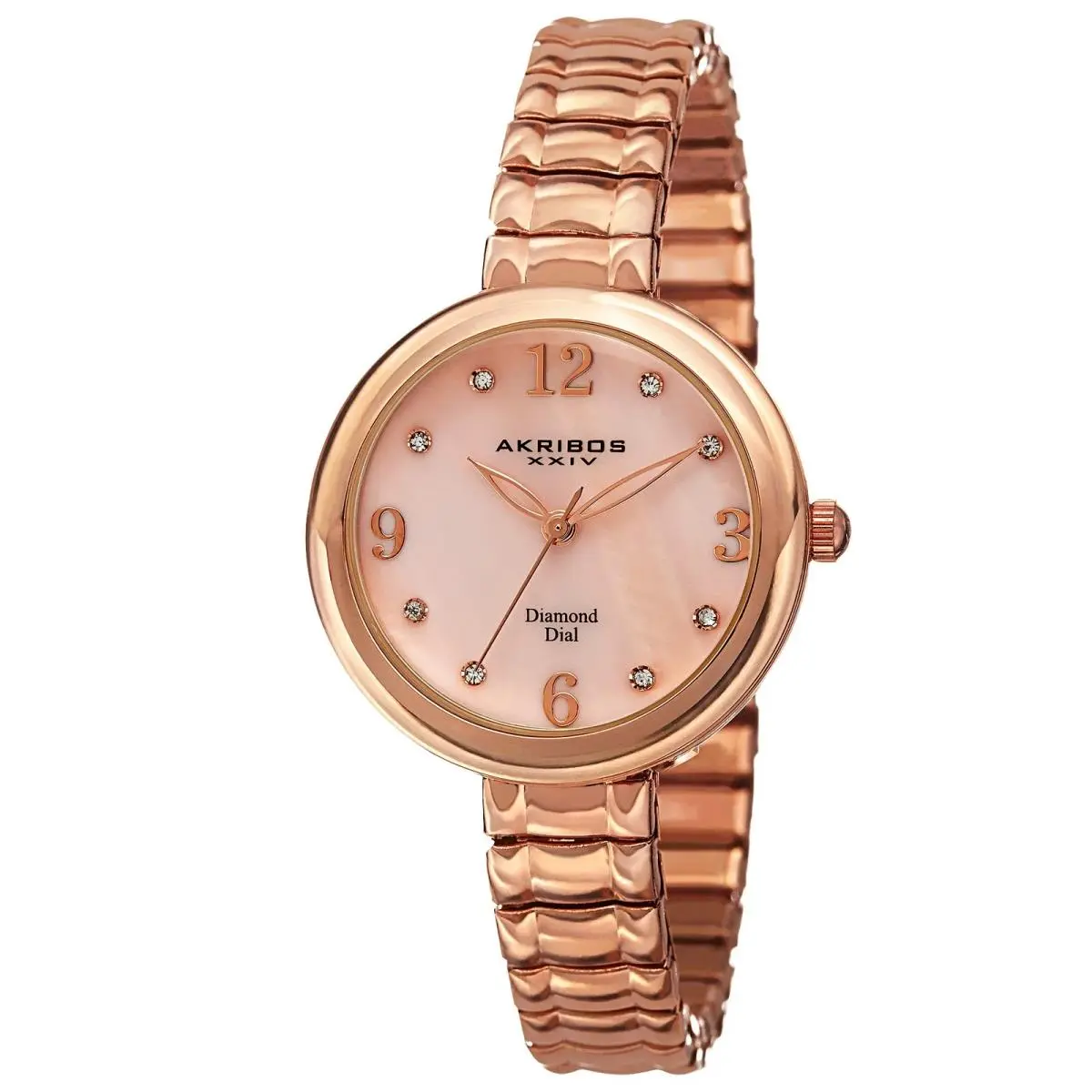 Women`s Akribos Xxiv AK765RG Quartz Diamond Dail Pink Mother of Pearl Dial Watch