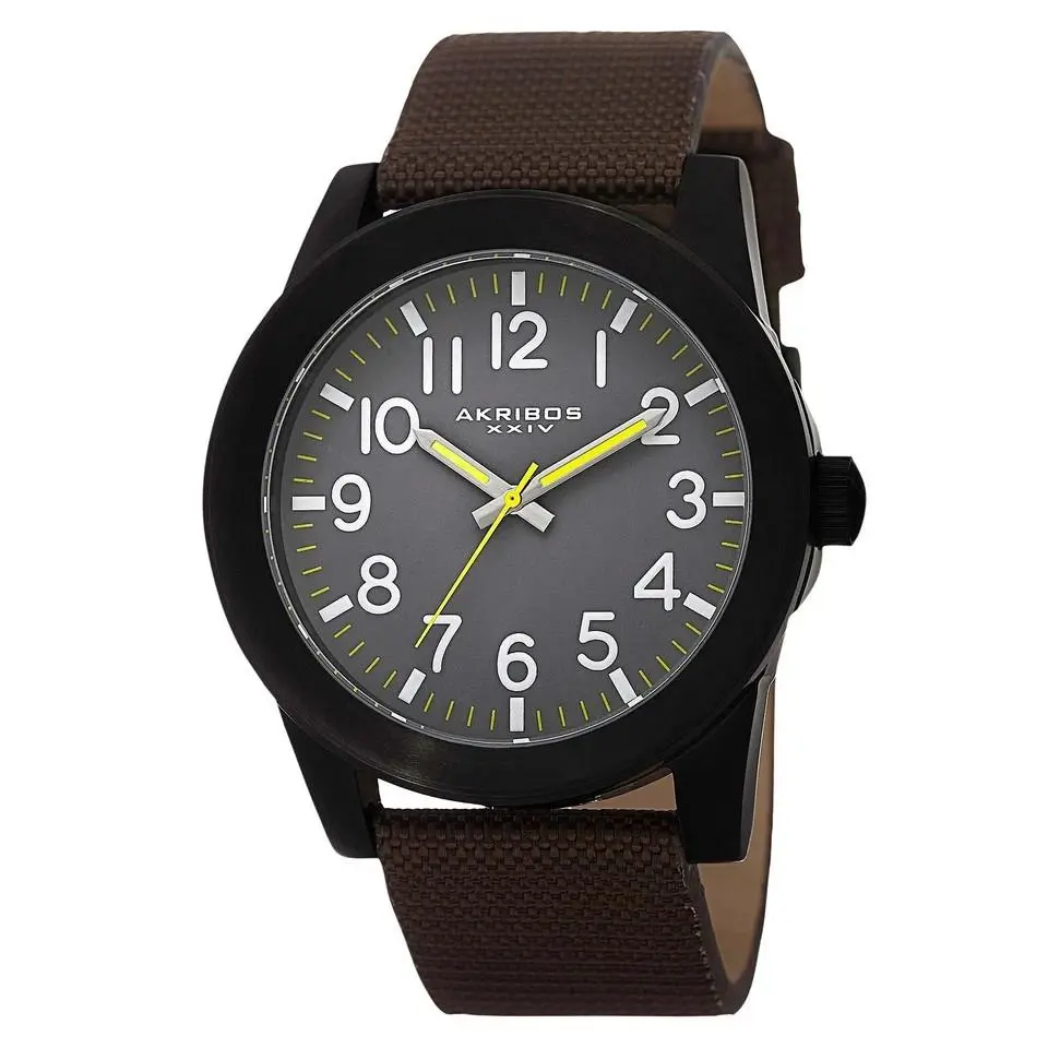 Akribos Xxiv AK779BKBR Men`s Swiss Quartz Dial Brown Canvas Strap Men`s Watch