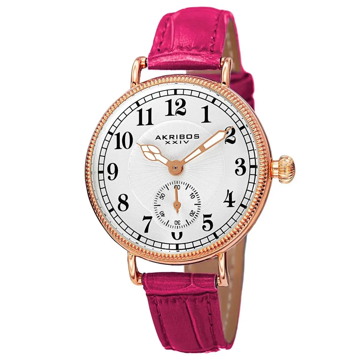 Women Akribos Xxiv AK828RD Quartz Gold-tone Bright Pink Fuchsia Strap Watch