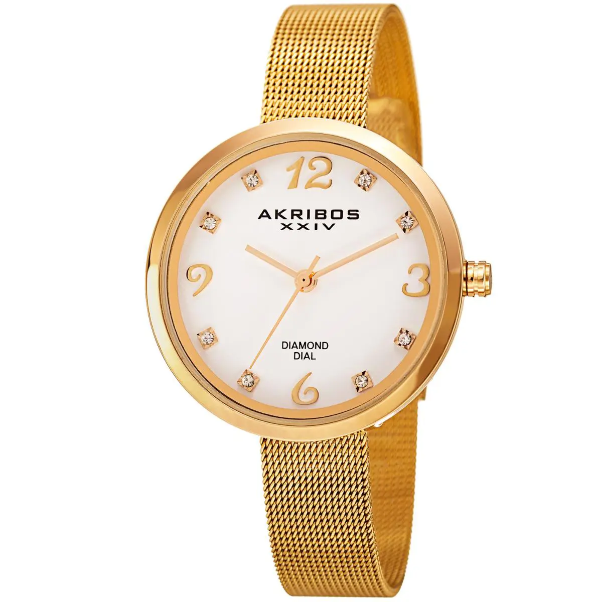 Women`s Akribos Xxiv AK875YG Gold-tone Diamond Markers Mesh Bracelet Watch