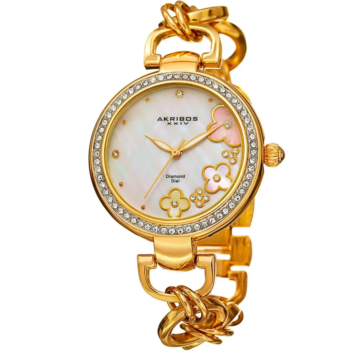 Women`s Akribos Xxiv AK874YG Mother of Pearl Flower Design Dial Chain Watch