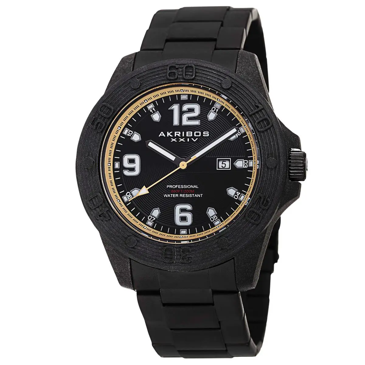 Men`s Akribos Xxiv AK797TN Quartz Divers Black Stainless Steel Bracelet Watch by Akribos XXIV