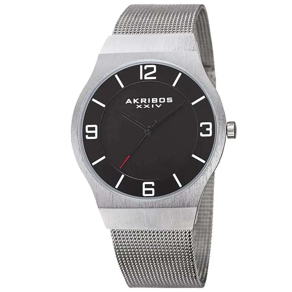 Akribos Xxiv AK851SSB Men`s Classic Black Dial Silver-tone Mesh Bracelet Watch