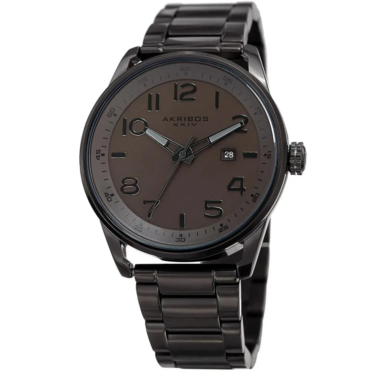 Akribos Xxiv AK956BR Black Ion Plated Brown Dial Men`s Bracelet Watch