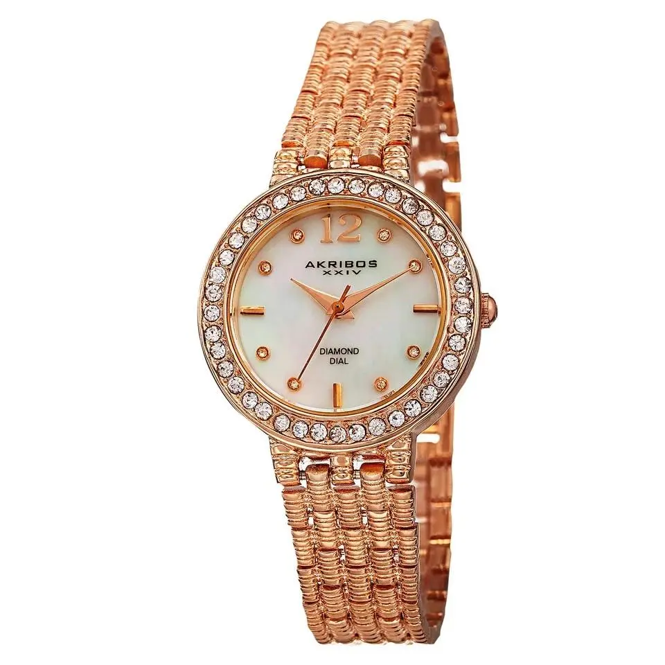 Women`s Akribos Xxiv AK757RG Swiss Diamond White Mop Rose Gold Bracelet Watch