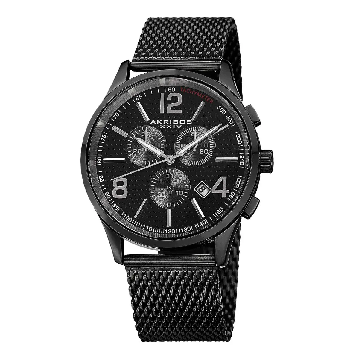 Men`s Akribos Xxiv AK719BK Swiss Quartz Chronograph Black Dial Mesh Watch