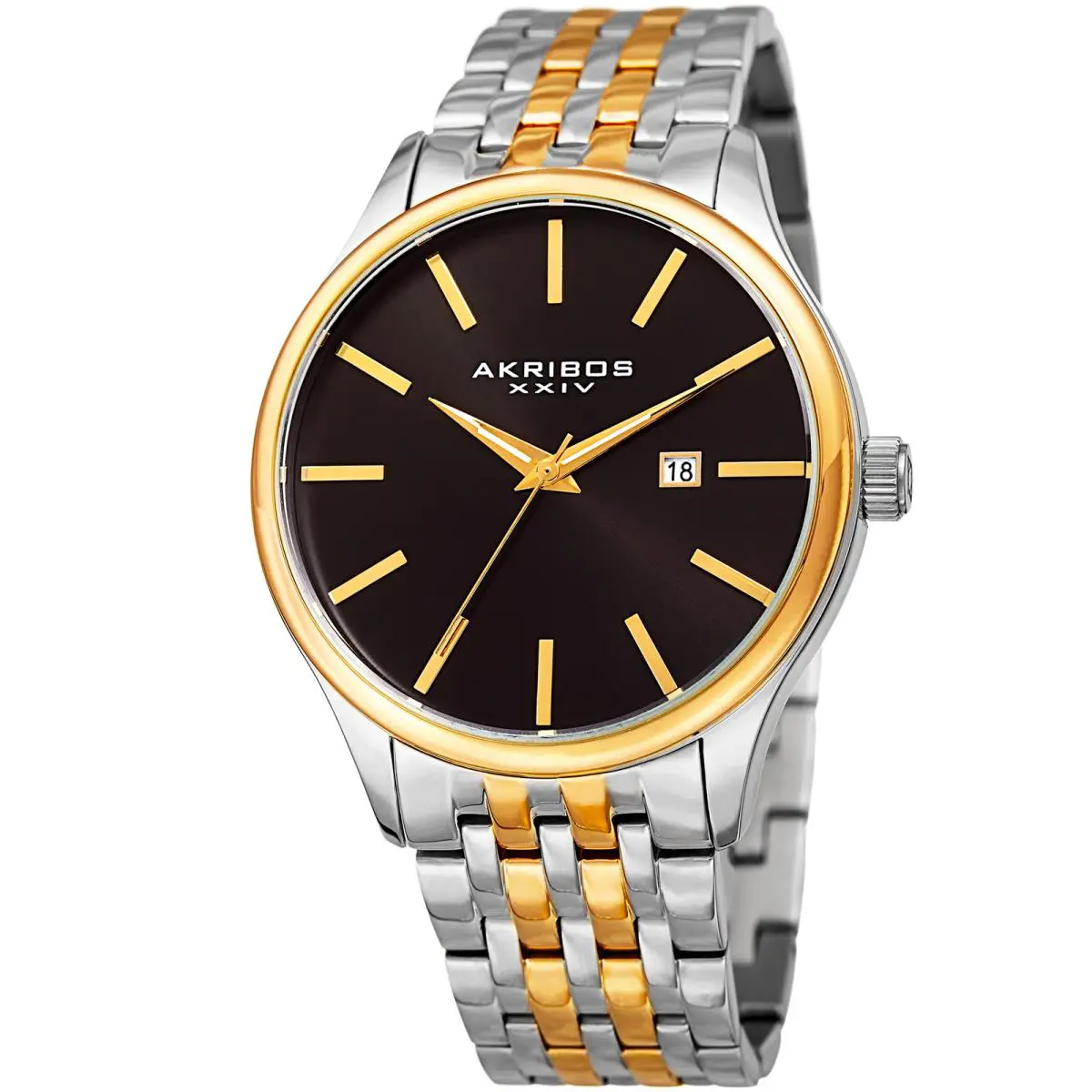 Men`s Akribos Xxiv AK941TTG Two Tone Sunburst Dial Luminous Hands Date Watch