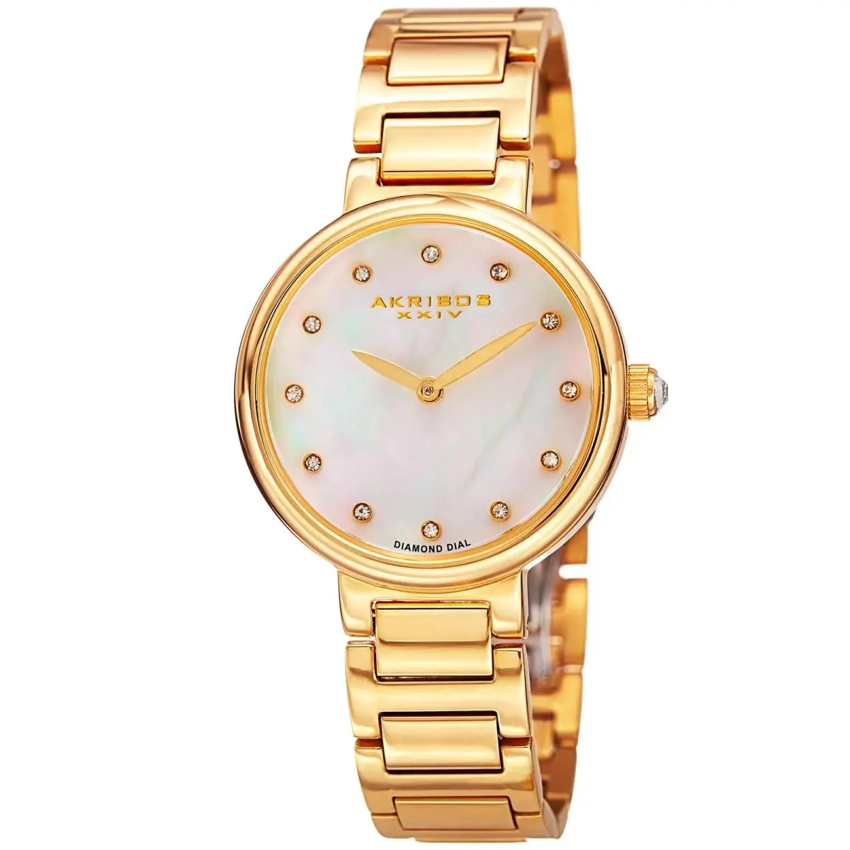 Women`s Akribos Xxiv AK877YG White Mother of Pearl Dial Diamond Bracelet Watch