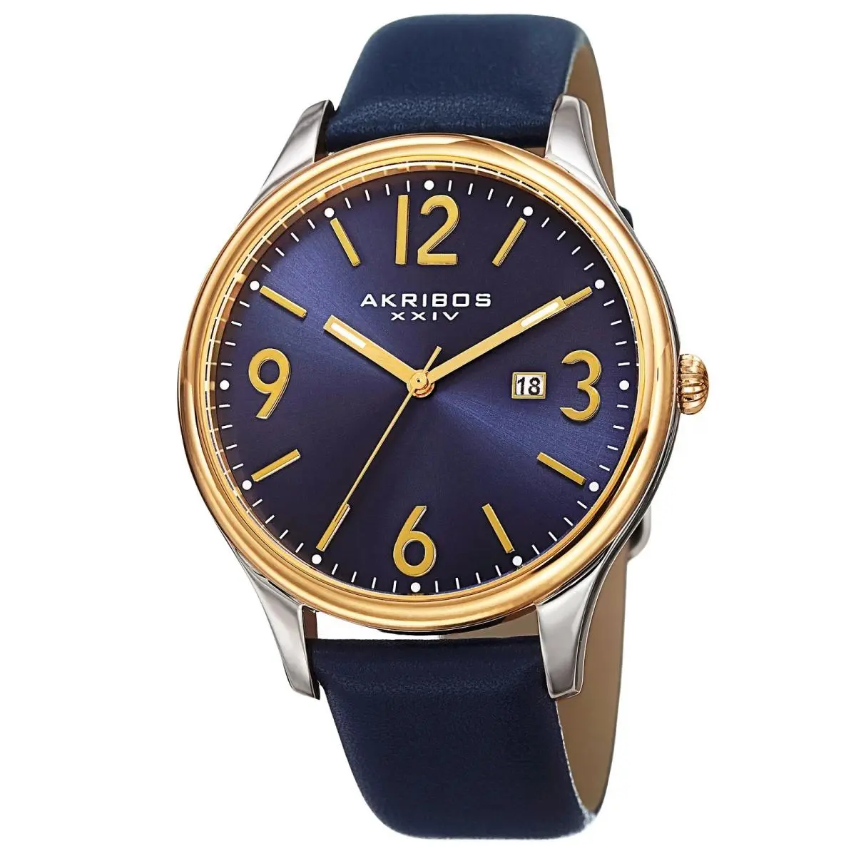 Akribos Xxiv AK869BU Men`s Blue Sunray Date Dial Blue Leather Strap Watch