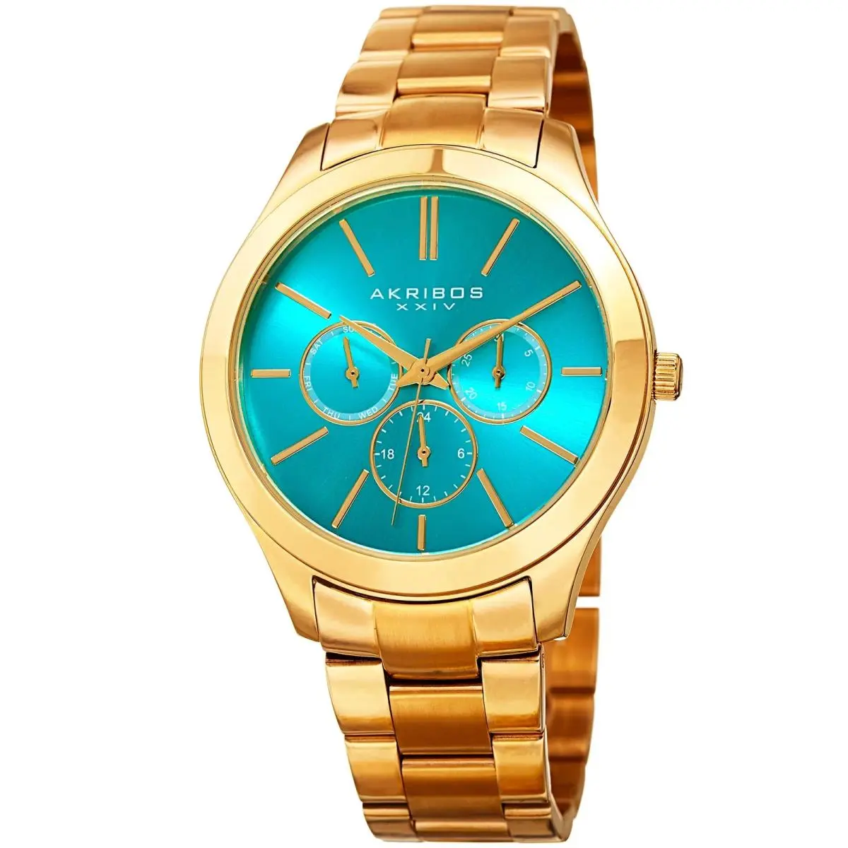 Women`s Akribos Xxiv AK952YGTQ Turquoise Dial with Gold Tone Bracelet Watch