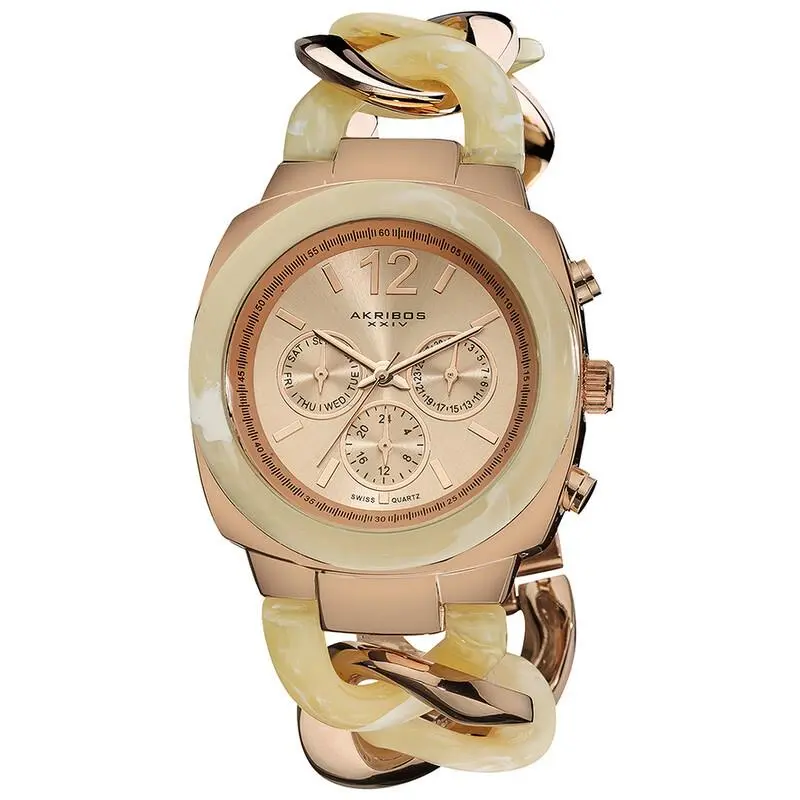 Women`s Akribos Xxiv AK641RG Swiss Quartz Resin Twist Chain Cream Bracelet Watch
