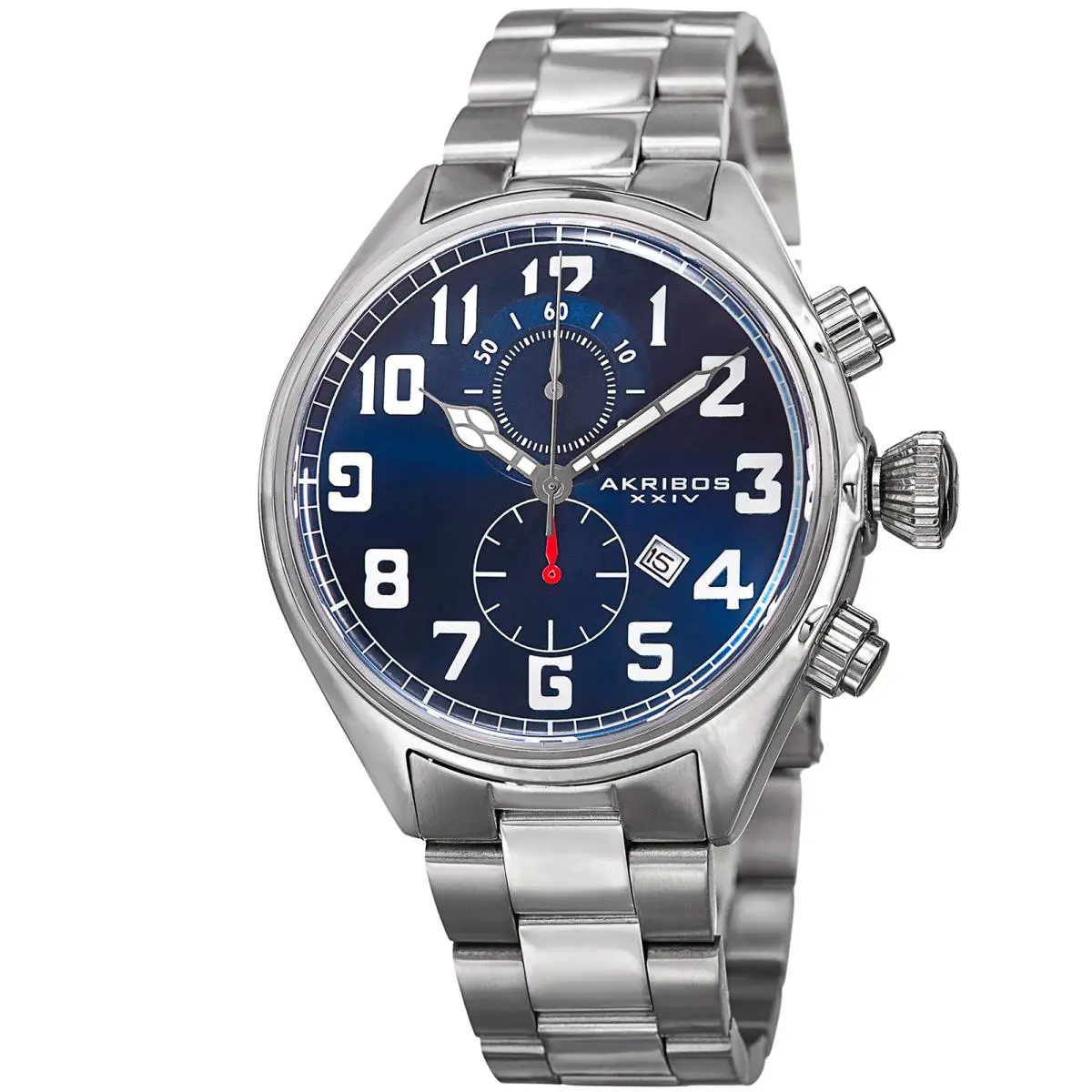 Men`s Akribos Xxiv AK853BU Blue Dial Chronograph Silver-tone Steel Watch