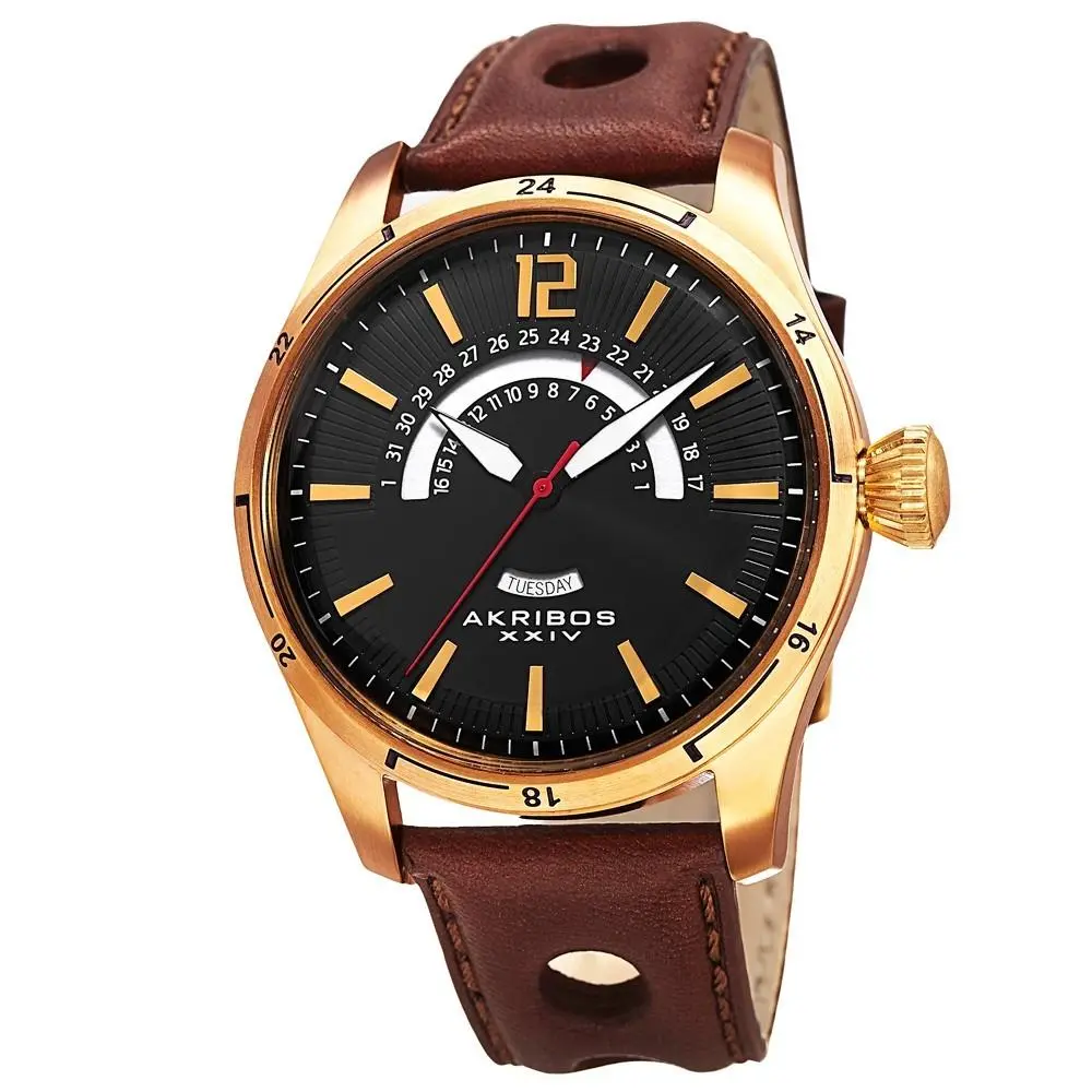 Akribos Xxiv AK850YG Day Date Retrograde Gmt Stainless Steel Mens Watch