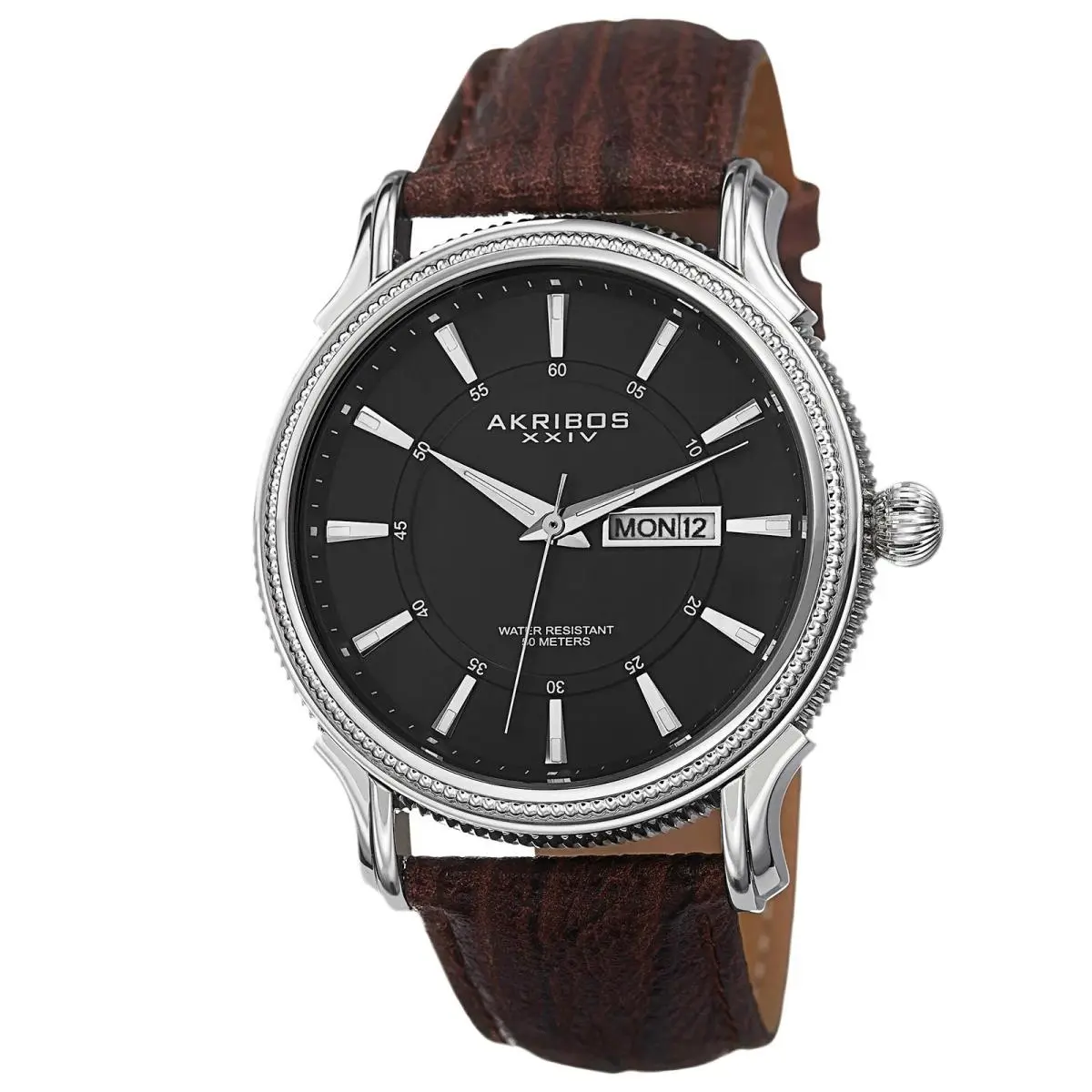 Men`s Akribos Xxiv AK726BR Quartz Dark Gray Dial Brown Leather Watch