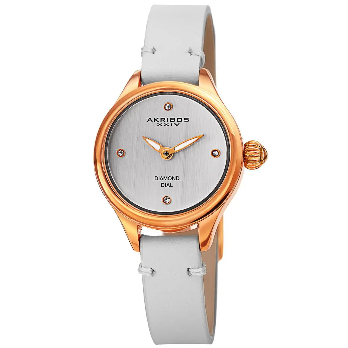 Women`s Akribos Xxiv AK750WTR Elegant Diamond White Leather Watch