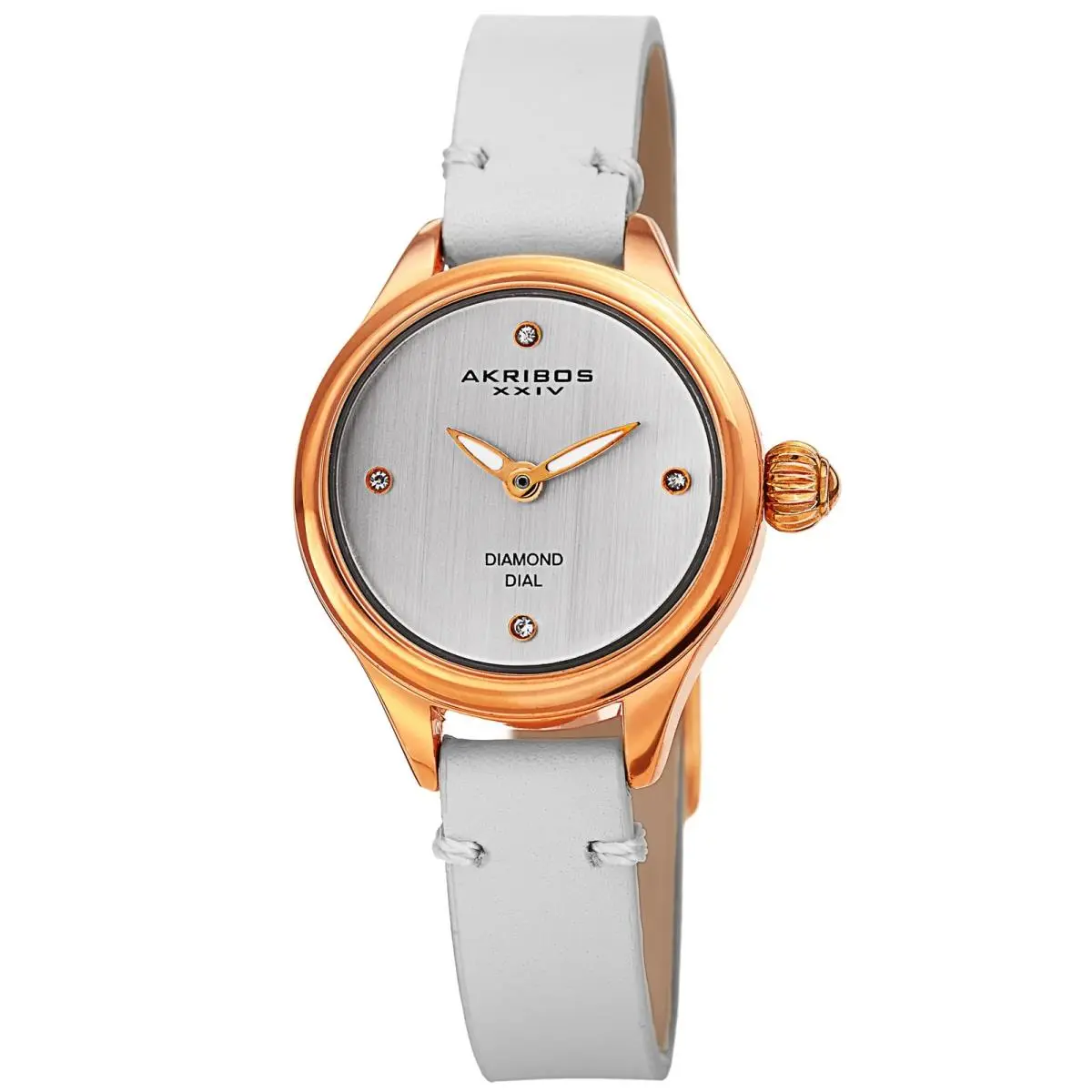 Women`s Akribos Xxiv AK750WTR Elegant Diamond Dial White Leather Watch